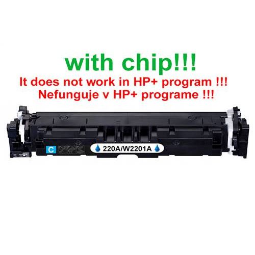Kompatibilný toner pre HP 220A / W2201A-Plne funkčný čip! Cyan. Nefunkčné v programe HP+!!! 1800 strán